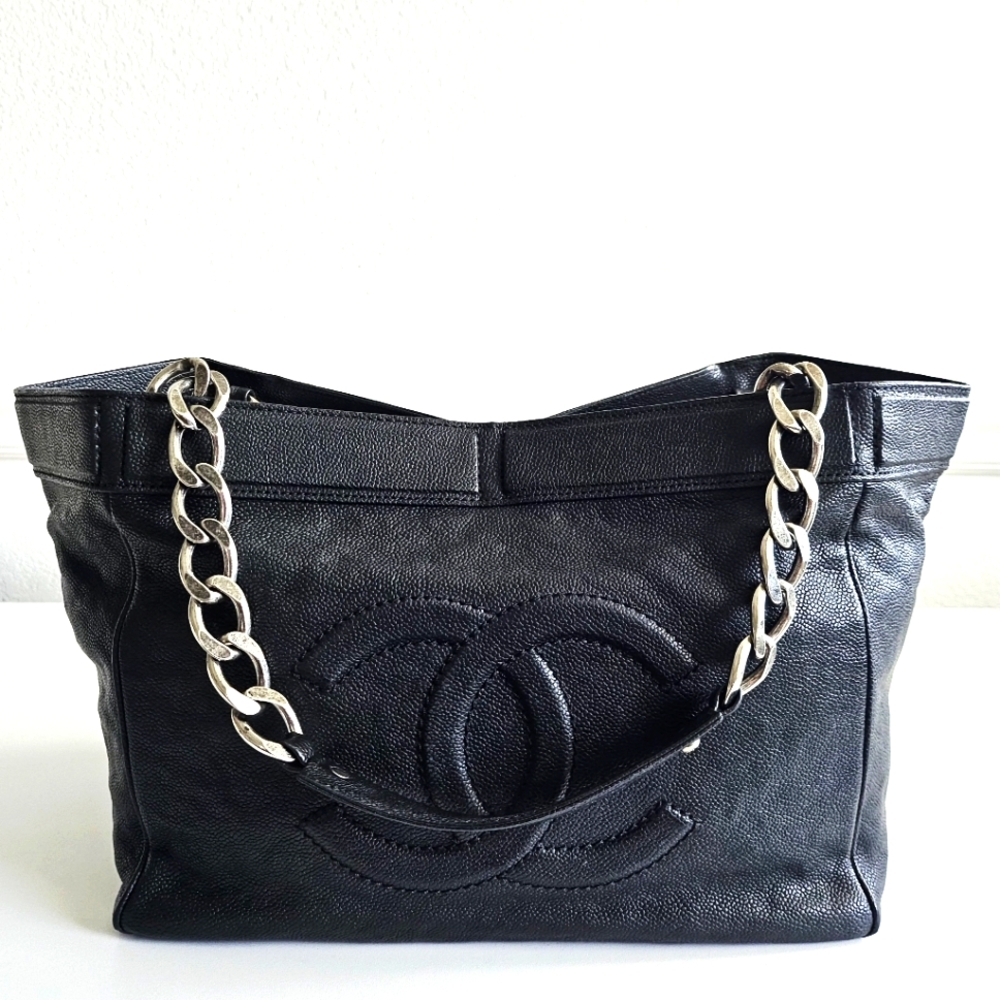 Chanel Black Chain-link Outdoor Caviar Leather Tote